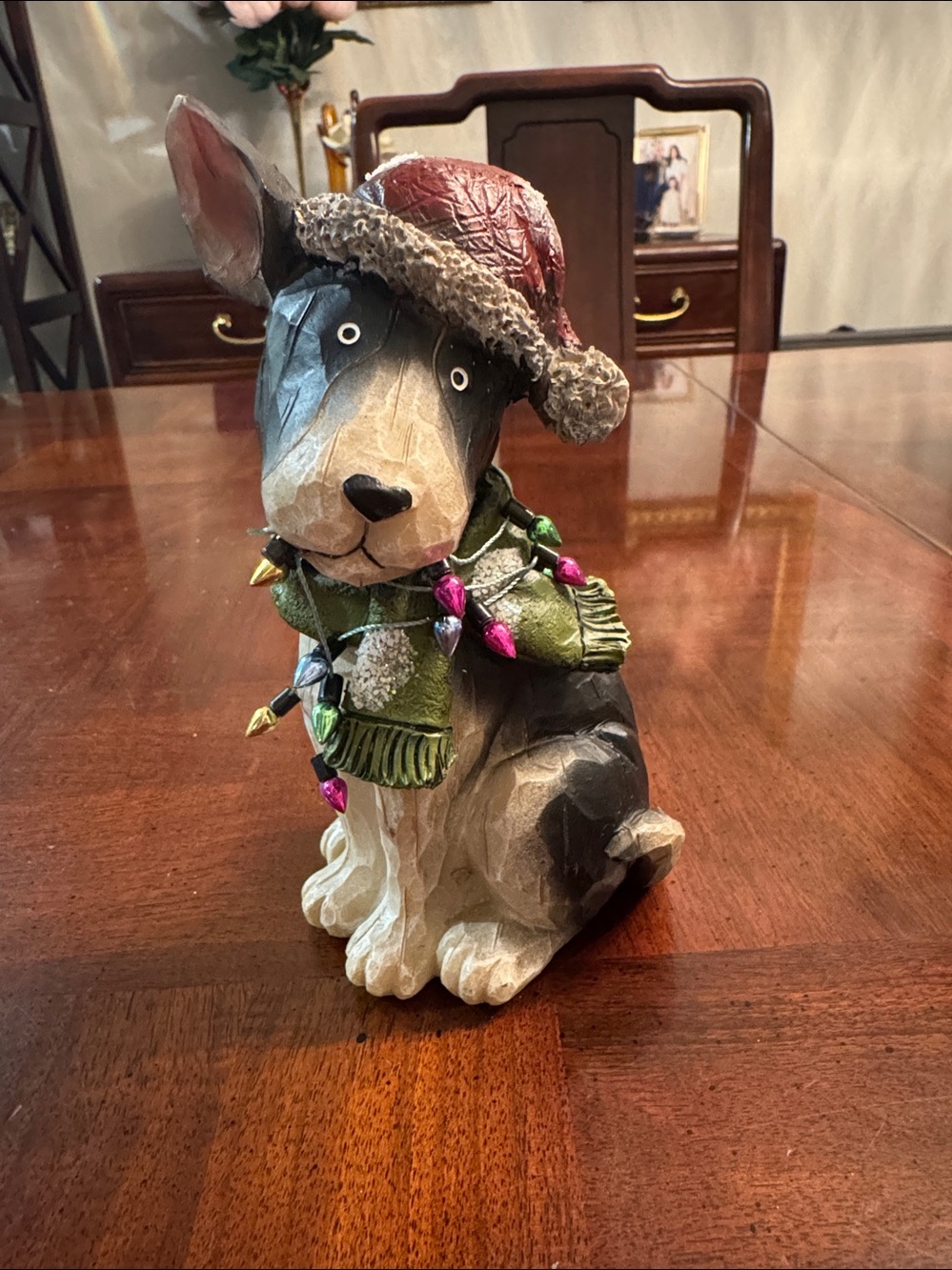 Puppy Dog Figurine 7" tall Wrapped in Christmas Lights Decoration